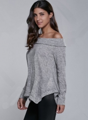 Off Shoulder Long sleeve Irregular Tee Shirt