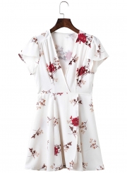 V Neck Floral Printed Day Dress Holiday Dress