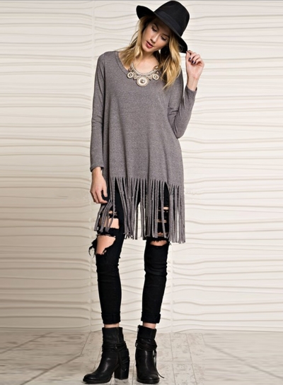 Fashion Casual Tassel Fringe Tee Shirt zecalaba.com