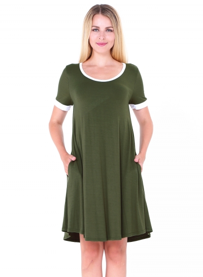 Fashion Short Sleeve Splicing Stretch Dress