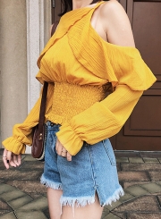 Off Shoulder Flounce Smock Blouse