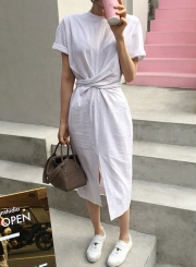 Round Neck Slit T-shirt Dress