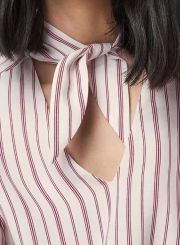 V Neck Long Sleeve Striped Printed Blouse