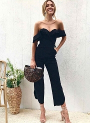 Off Shoulder Backless Flounce Sleeve Slit Jumpsuits