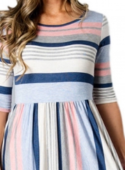 Fashion Round Neck Half Sleeve Striped Printed Maxi Dress