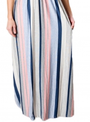 Fashion Round Neck Half Sleeve Striped Printed Maxi Dress