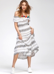 Bohemian Slash Neck Flounce Day Dress