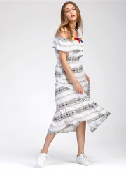 Bohemian Slash Neck Flounce Day Dress