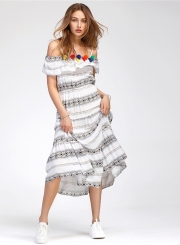 Bohemian Slash Neck Flounce Day Dress