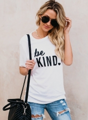 Round Neck Letter Printed Slim Short Sleeve Tee Shirt