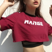 Casual Short Sleeve Letter Printed Crop Top