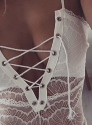 Fashion Lace Cross Strap front Bodysuit