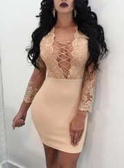 Long Sleeve Lace Embroidered Bandage Bodycon Dress