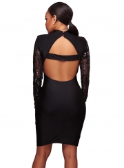 Sequins High Neck Transparent Bodycon Dress