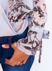 V Neck Long Sleeve Floral Printed Blouse