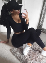 Long Sleeve Crop Top Leggings 2 Piece Sports Set