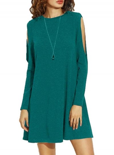 Fashion Round Neck Long Sleeve Cut out Loose Dress zecalaba.com