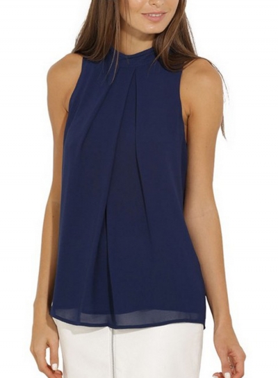 Fashion Summer Pure Color Sleeveless Flounce Halter Blouses zecalaba.com