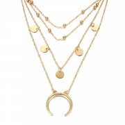 Circle and Moon Form Multilayer Nib Clavicle Pendant Necklace