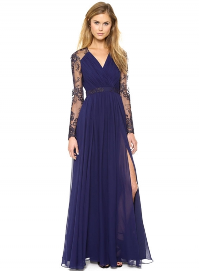 Fashion Lace Embroidery Joint Hollowed Out V Neck Maxi Dress YOYOTSHOP.com