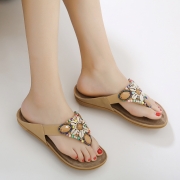 Apricot Fashion Bohemia Beach Thong Flat Women Sandals With String Bead