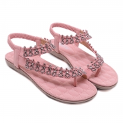 Fashion Pink Bohemia Summer Beach Thong Flat Sandals With Crystal