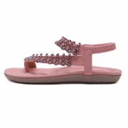 Fashion Pink Bohemia Summer Beach Thong Flat Sandals With Crystal