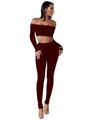 2 Piece Off Shoulder Long Sleeve Crop Top and Legging Sets