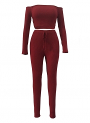 2 Piece Off Shoulder Long Sleeve Crop Top and Legging Sets