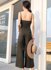 Fashion Summer Sleeveless Spaghetti Strap Lace-up Wide Leg Jumpsuits