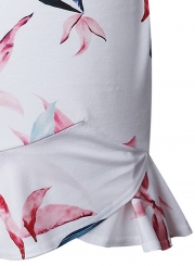 Fashion Sexy Floral Printed Flounce Strap Backless Bodycon Dress