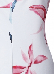 Fashion Sexy Floral Printed Flounce Strap Backless Bodycon Dress