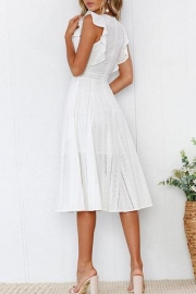 Fashion Solid Irregular Lace Sleeveless Round Neck Dress With Zip