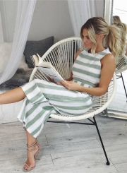 Fashion Casual Striped Sleeveless Straight Wide Leg Jumpsuits