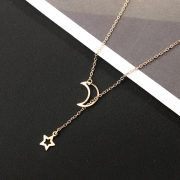 Fashion Simple Sweet Star And Moon Shapes Necklace