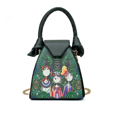 Fashion Cartoon Floral Printed One Shoulder Hasp Flab Women Bags