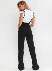 Fashion Solid Black Slim Lace-up High Waist Wide Leg Women Pants