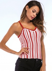 Striped Color Blocked Strap Backless V Neck Women Knit Tank Top