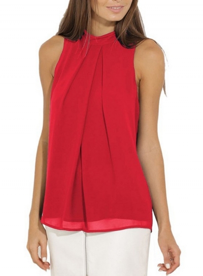 Fashion Summer Pure Color Sleeveless Flounce Halter Blouses zecalaba.com