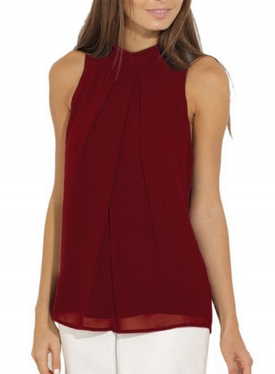 Fashion Summer Pure Color Sleeveless Flounce Halter Blouses zecalaba.com