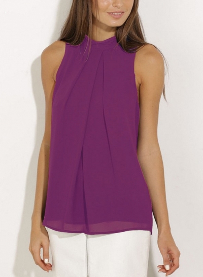 Fashion Summer Pure Color Sleeveless Flounce Halter Blouses zecalaba.com