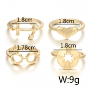 Fashion Hollow Pattern Geometric heart Five-pointed Star Ring Set