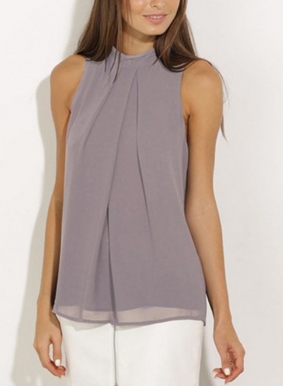 Fashion Summer Pure Color Sleeveless Flounce Halter Blouses zecalaba.com