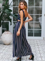 Fashion Striped Spaghetti Strap Cropped Top Wide Leg Pants Set