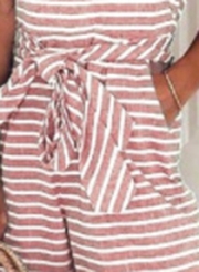 Fashion Striped Off The Shoulder Sleeveless Tie Waist Wide Leg Jumpsuits