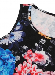 Fashion Floral Printed Sleeveless Round Neck Women Vest Dress