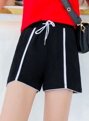 Casual Loose Color Blocked Wide Leg Shorts With Drawstring