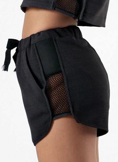 Fashion Slim Solid Side Mesh Women Activewear Shorts