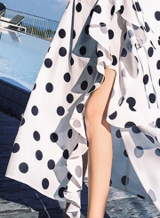 Beach Irregular Spaghetti Strap V Neck Women Dress With Polka Dots