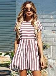 Fashion Striped Loose Short Sleeve Round Neck Women Dress